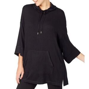 Donna Karan Sleepwear Poncho Women S/M Knit Hooded Black French Terry Soft Cozy